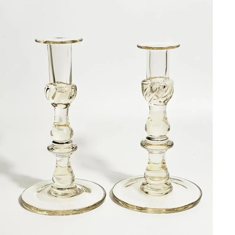 Antique Handblown Amber Glass Candlesticks Set of 2